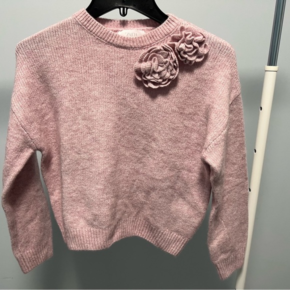 Zara Blush Knit Sweater with Floral Accents - Picture 4 of 4